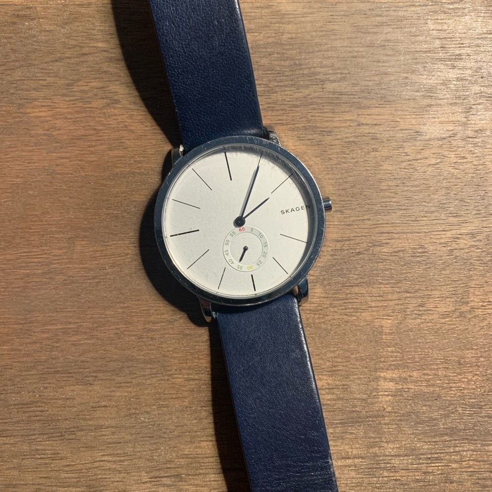 Skagen Denmark Watch with Blue Leather Band